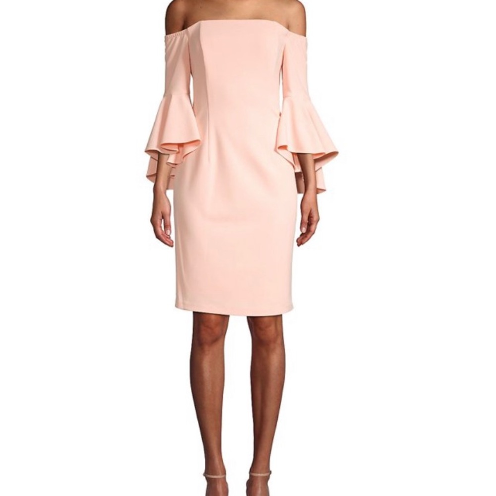 Just Me Brand Pink Off-The-Shoulder Ruffled Bell-Sleeve Dress